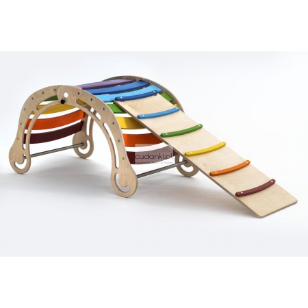 SKŁADANY XXL Drewniany colorful bujak sensoryczny dla dzieci Wooden Rocker z opcją zjeżdżalni
