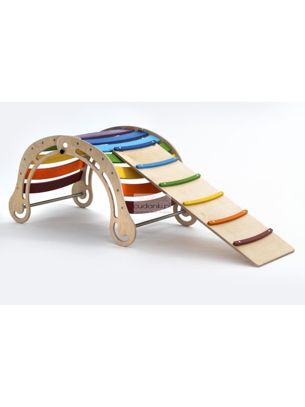 SKŁADANY Drewniany bujak sensoryczny dla dzieci colorful Wooden Rocker z opcją zjeżdżalni