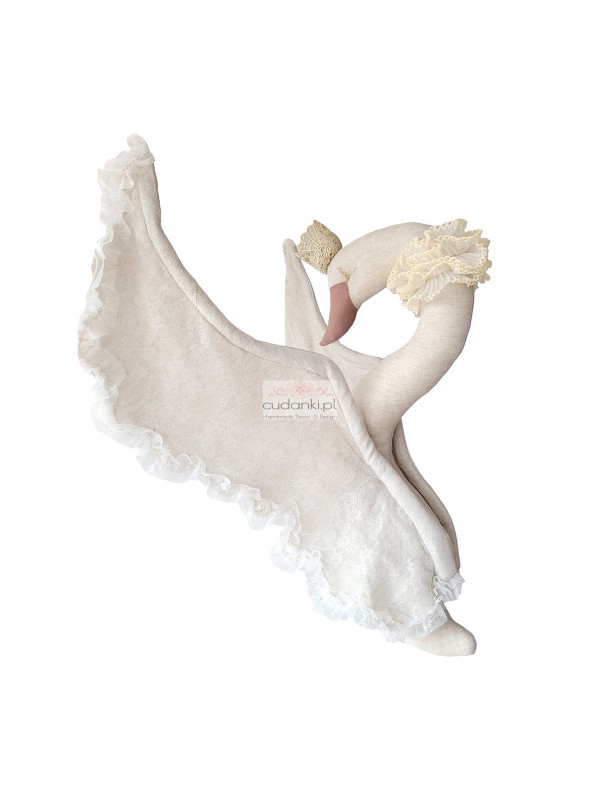 Łabędź lniany z koronką - beżowy LOVE ME DECORATION 
