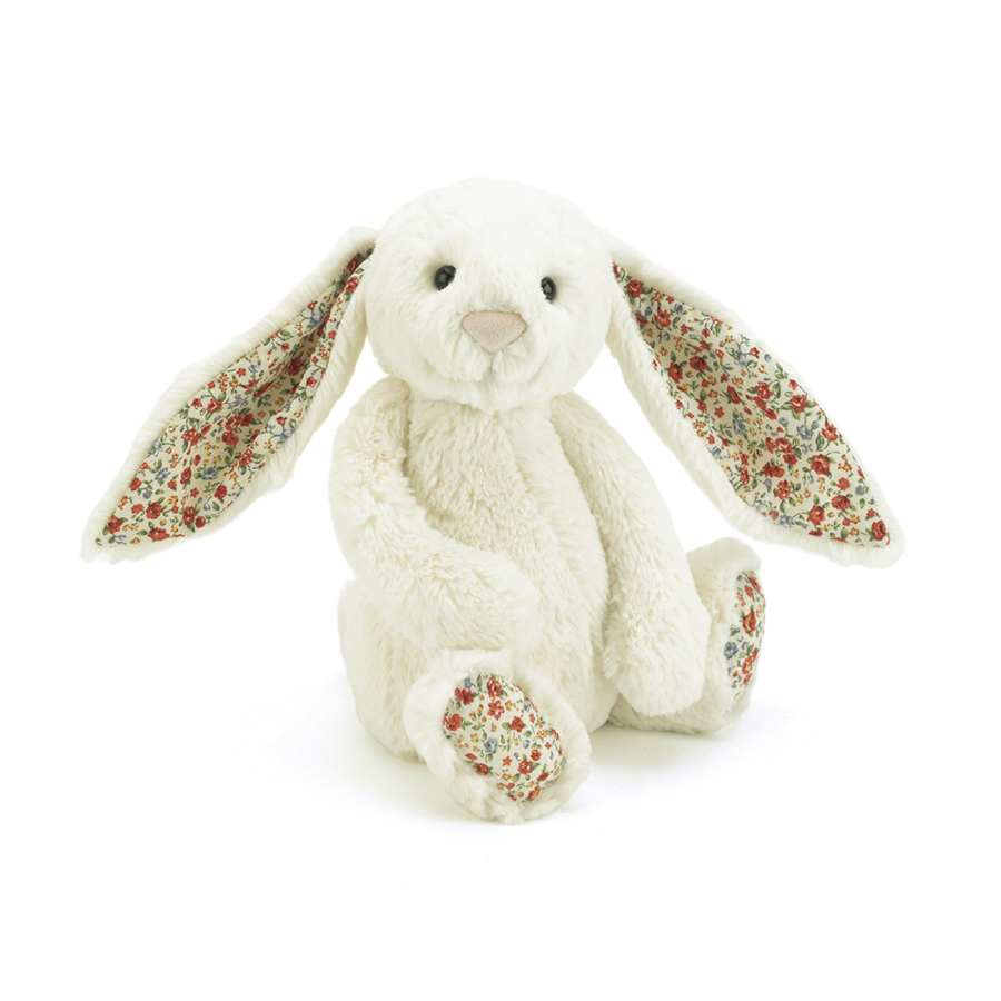 Jellycat króliczek kremowy z uszami w kwiaty 31 cm
