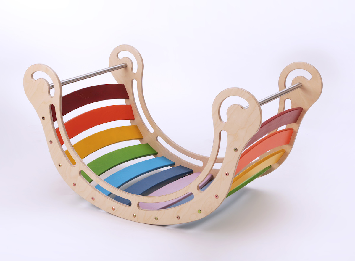 Drewniany bujak sensoryczny z podestem do wspinaczki ogromny xxl dla dwojga dzieci dla dzieci Colorful Rocker for kids, Wooden rocking toy