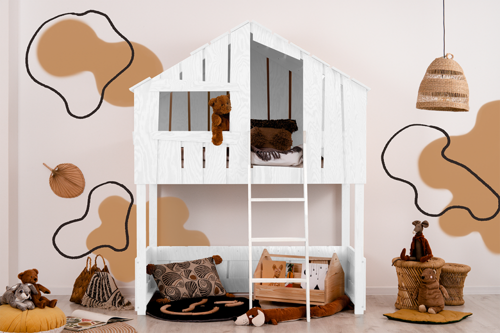 DREWNIANE ŁÓŻKO DOMEK DLA DZIECI NA ANTRESOLI NOWY MODEL BIAŁE